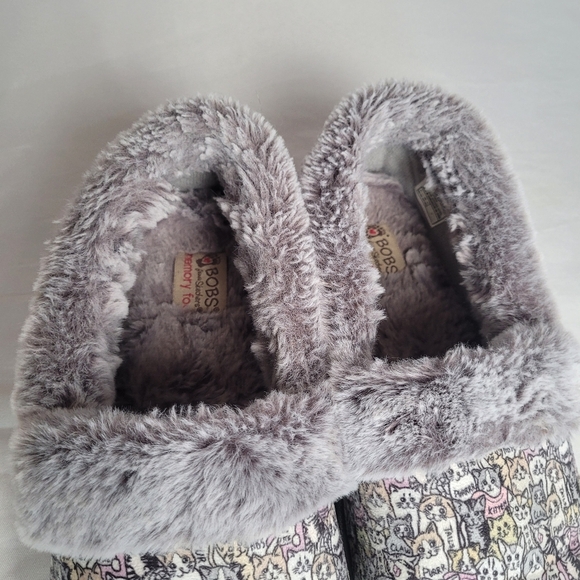 Bobs By Skechers Too Cozy Snuggle Cat Print Slippers Hard Bottom Faux Fur 9.5 - Picture 3 of 9